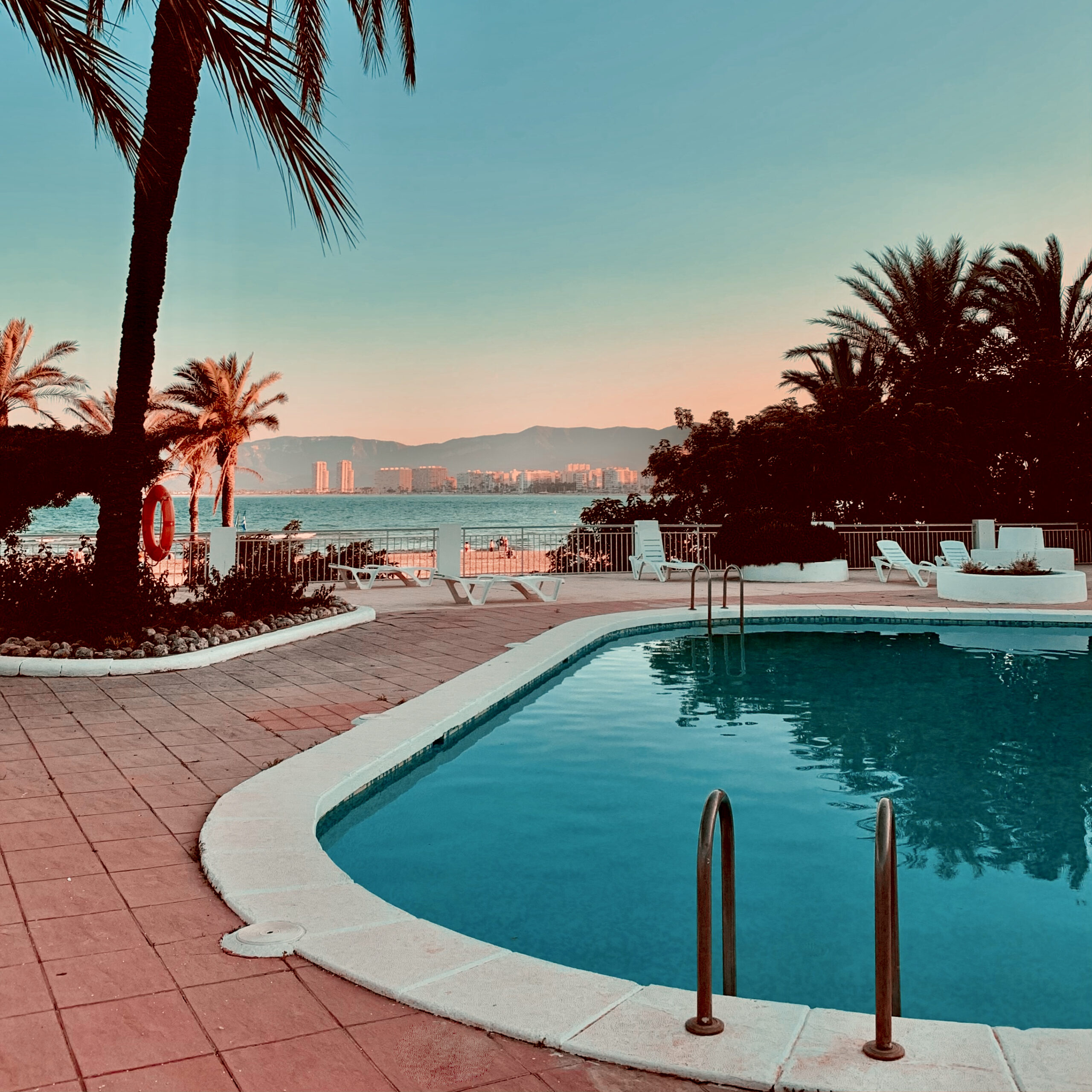 70's poolside sunset
